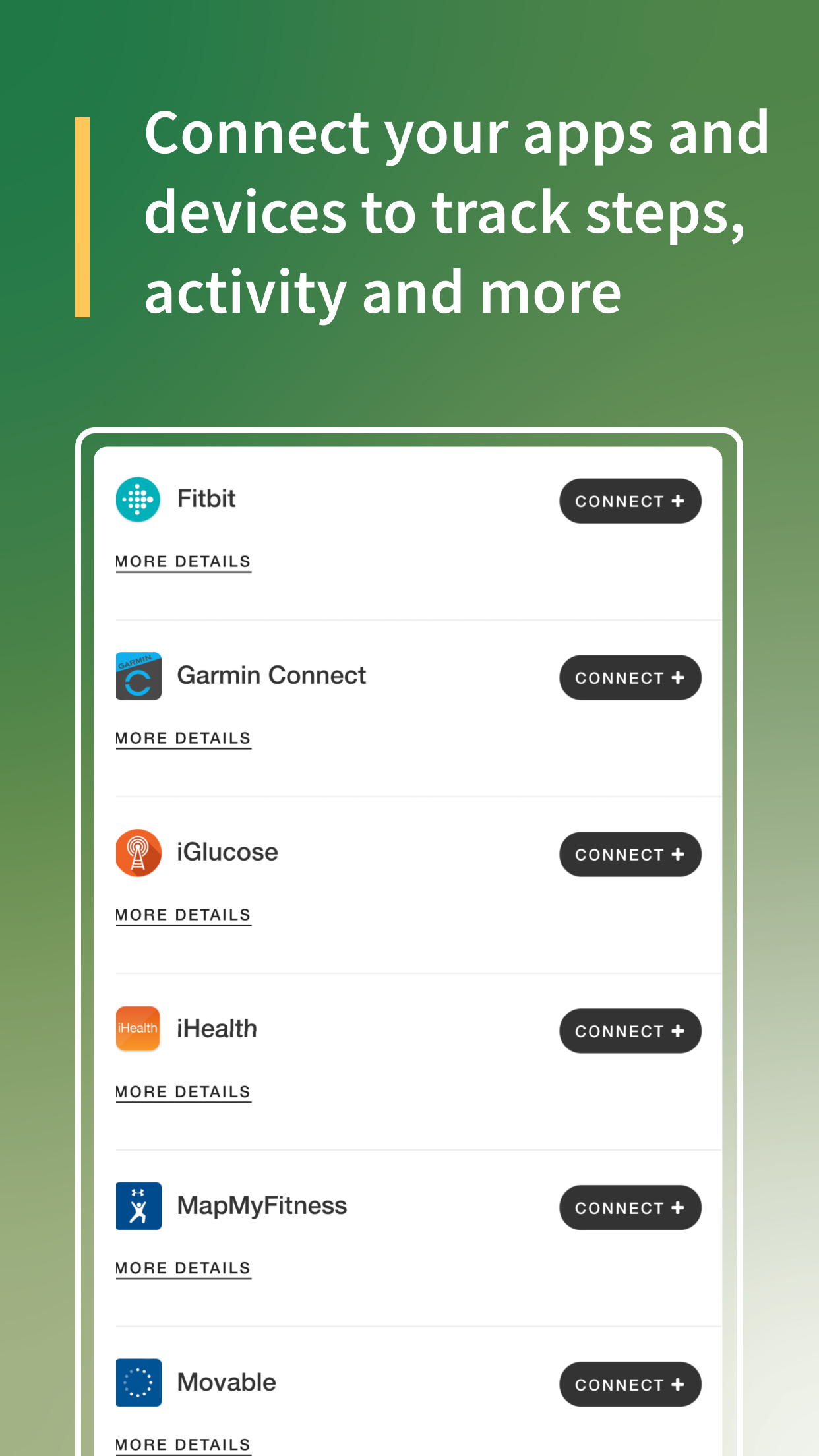 Connect your apps and devices to track steps, activity and more