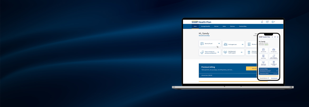 Manage your health insurance with a Sharp Health Plan online account.