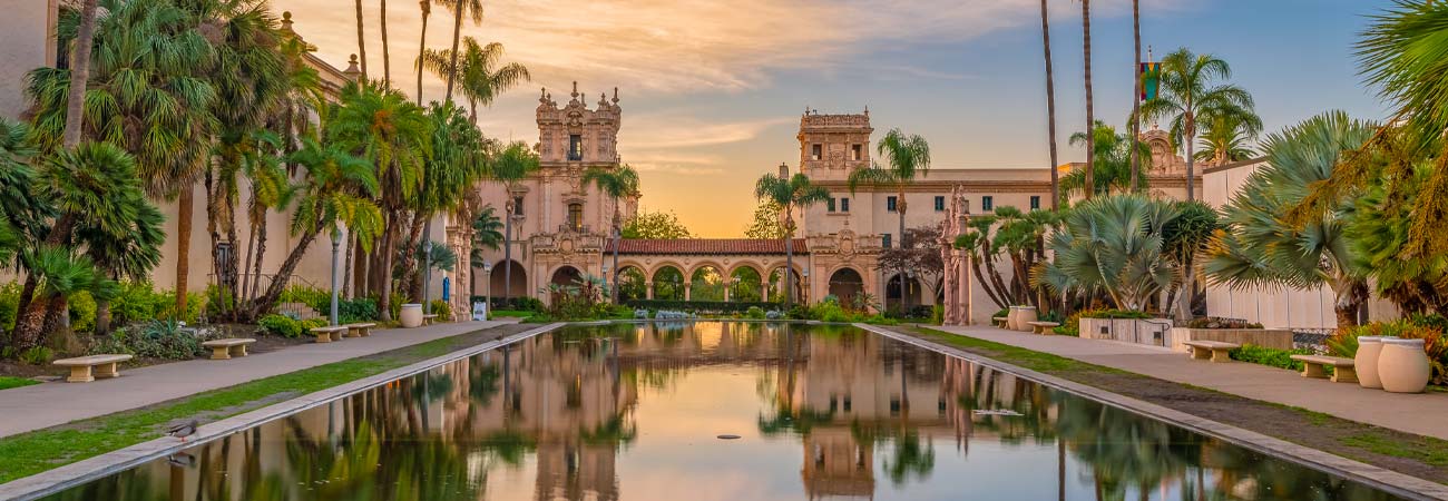 Sunset view of Balboa Park