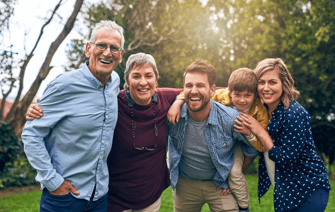 Multi-generational family portrait togther outside