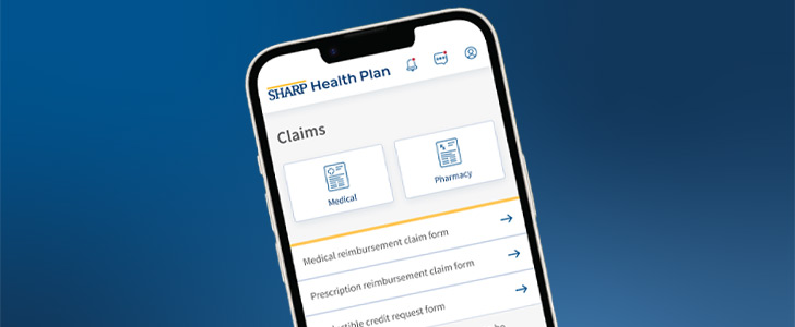 Sharp Health Plan mobile app: Claims screen